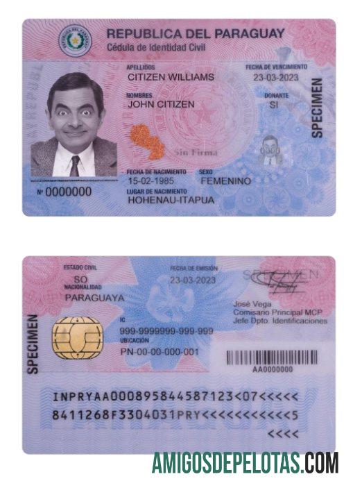 Carteira de Identidade do Paraguai 2023 Presente amostra